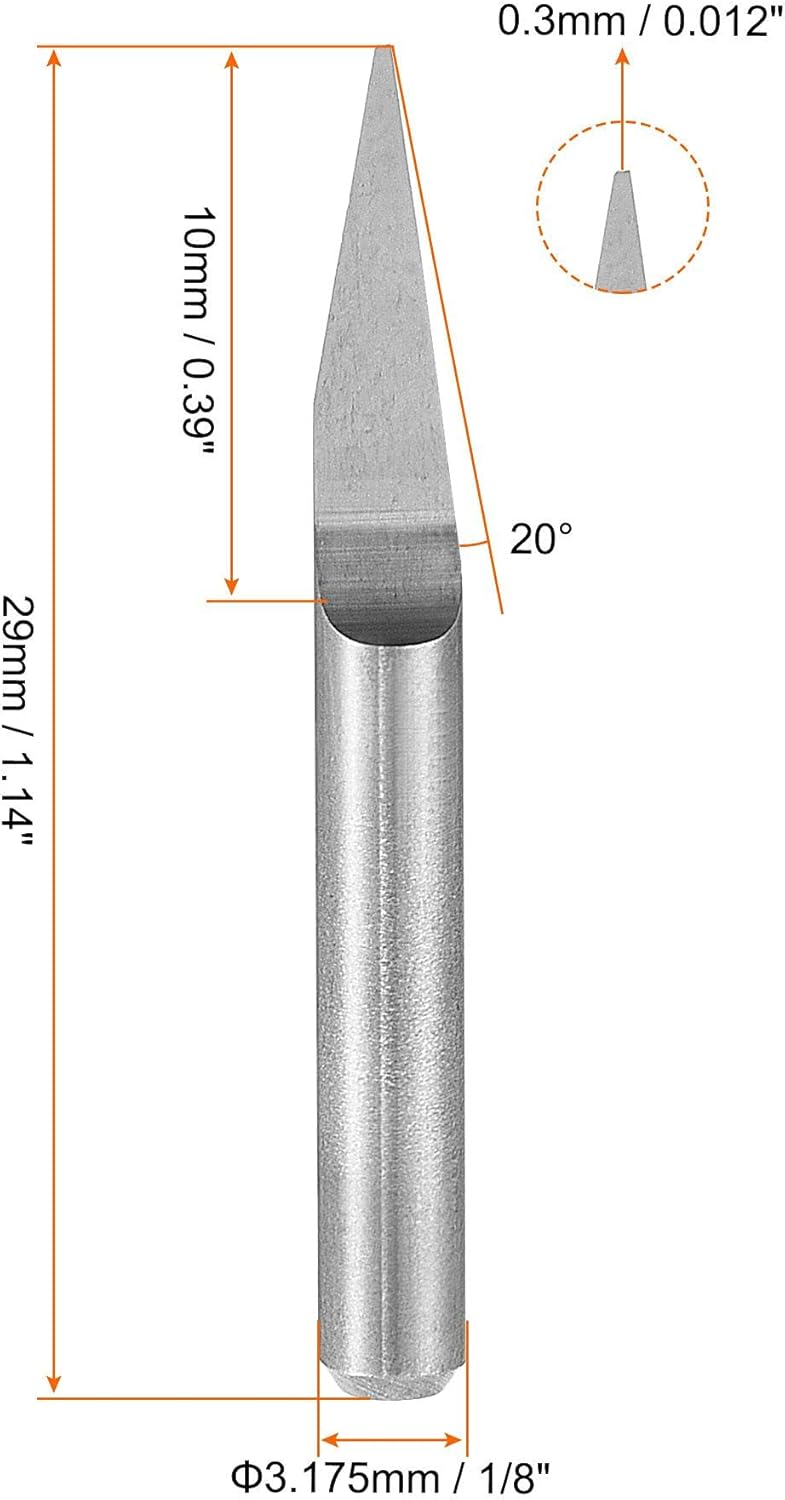 uxcell Wood Engraving Bit Solid Carbide 3.175mm 1/8" Shank, 20 Degree 0.3mm Tip CNC Router Tool for Acrylic PVC MDF PCB Wood Carving, 10pcs