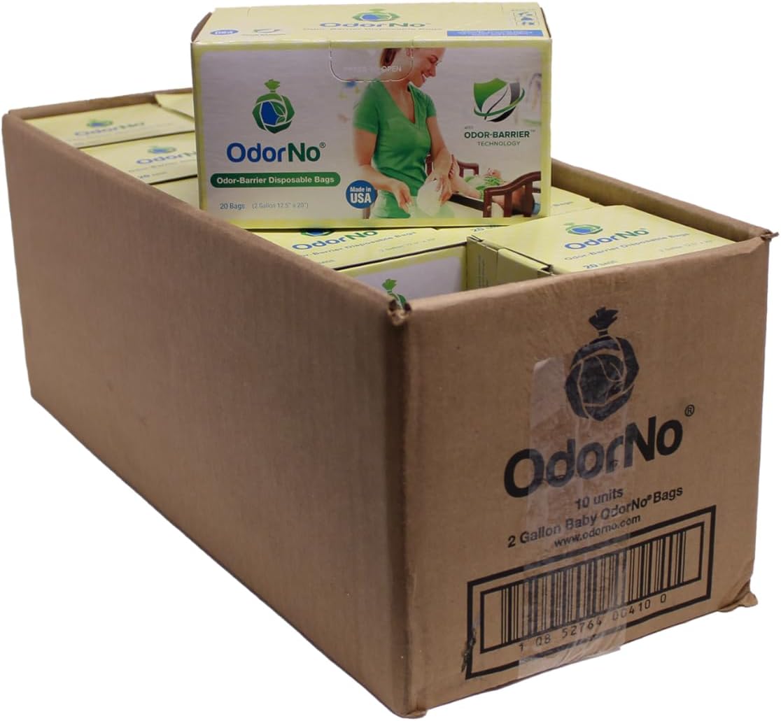 OdorNo, OdorNo, 2-Gallon, 1 case of 10 boxes, Scentless Odor-Barrier Bag, Heavy Duty, Strong, Food Grade Safe, BPA Free, Reusable or Disposable, USA Made, use for Baby, Home, Car, on the Go