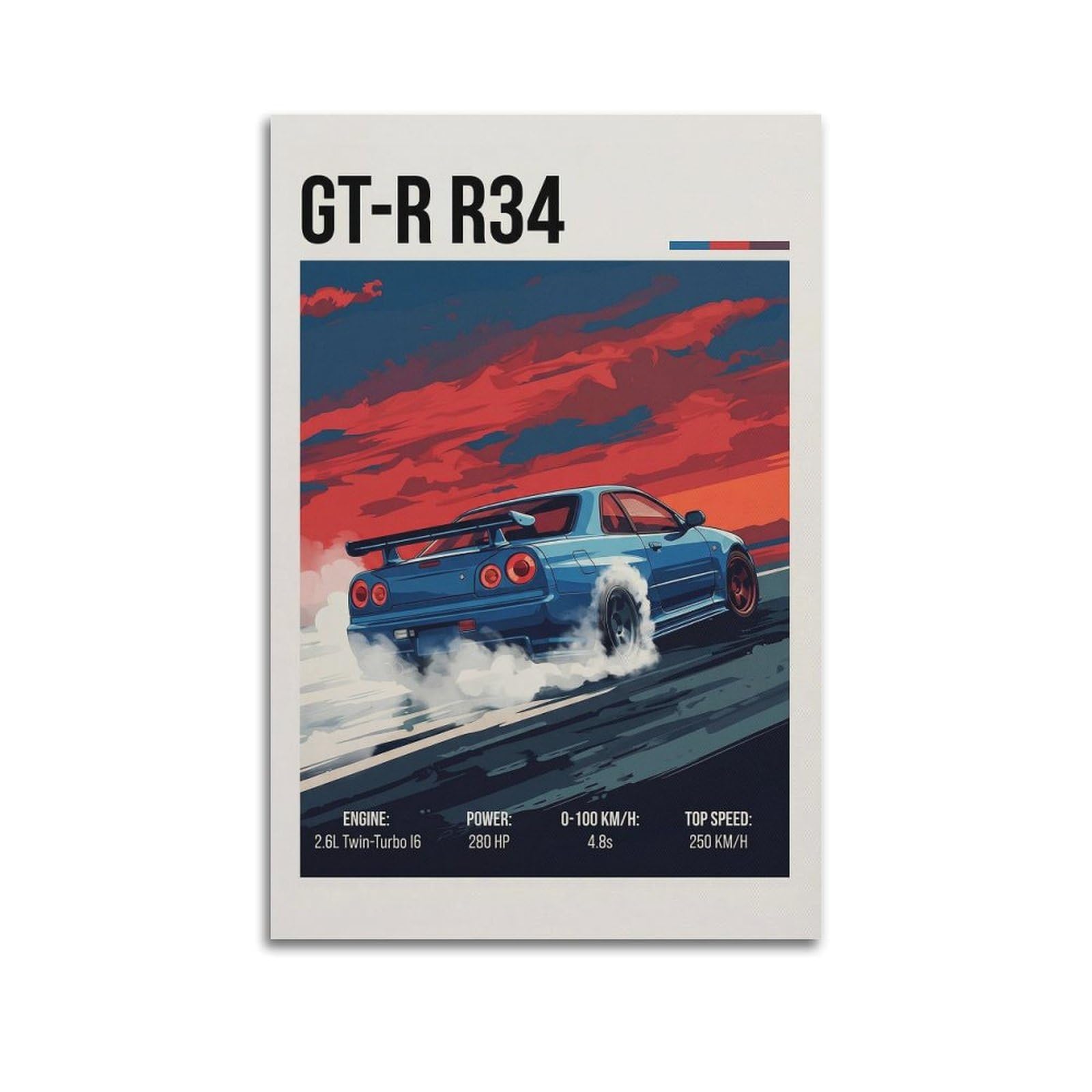OKAHYS Retro Supercar Skyline R34 JDM Racing Poster Modern Decorative Canvas Prints - Ideal Wall Art for Family, Man Cave, Game Room, Boys & Girls Bedroom 20x30inch(50x75cm)
