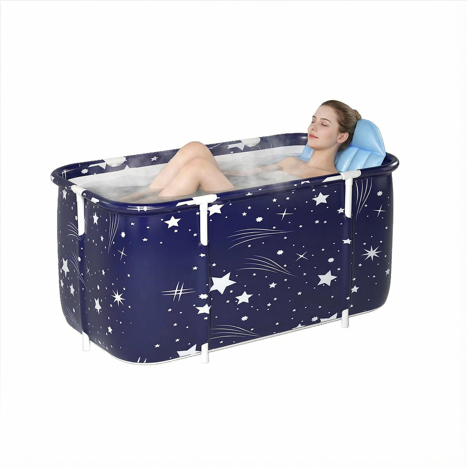 SOONHUA Przenośna wanna składana wanna dla dorosłych i wolnostojąca wanna z hydromasażem z poduszkami, do użytku wewnątrz i na zewnątrz, do gorących SPA, do lodów, 120 x 55 x 50 cm