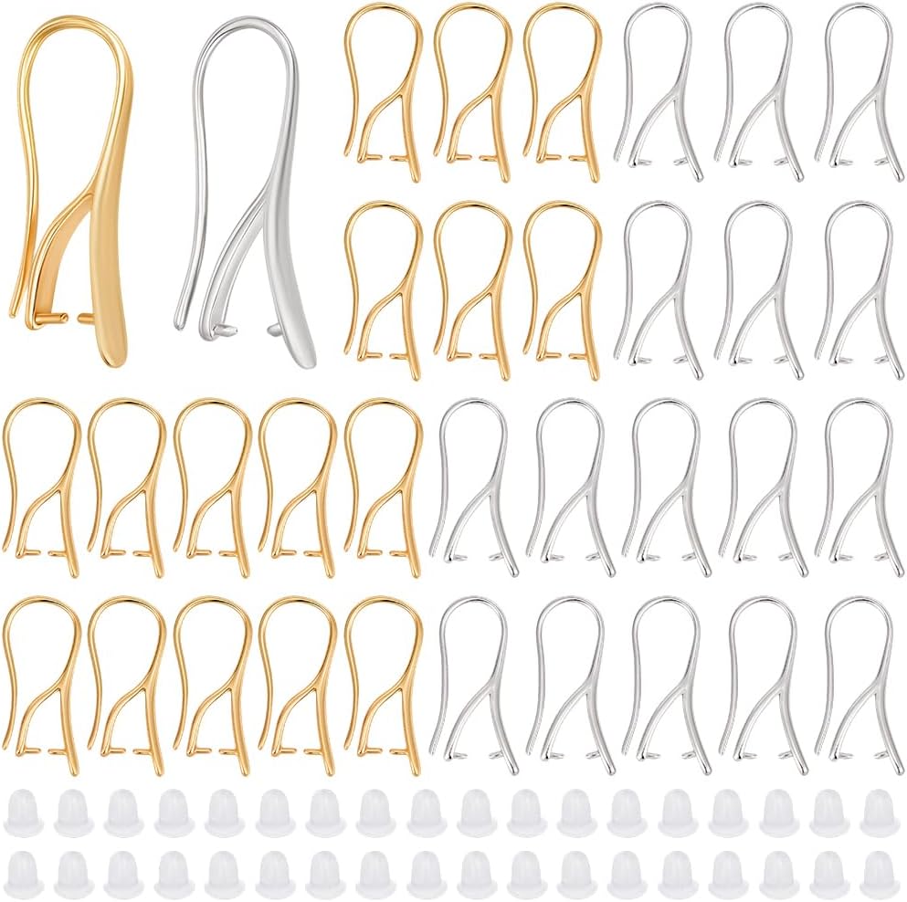 Beebeecraft 1 Box 40Pcs Ear Wire Pinch Bail 14K Gold & Platinum Plated French Earring Hooks with Pendant Clasp Drop Earrings Hook for DIY Jewelry Making DIY Craft Findings