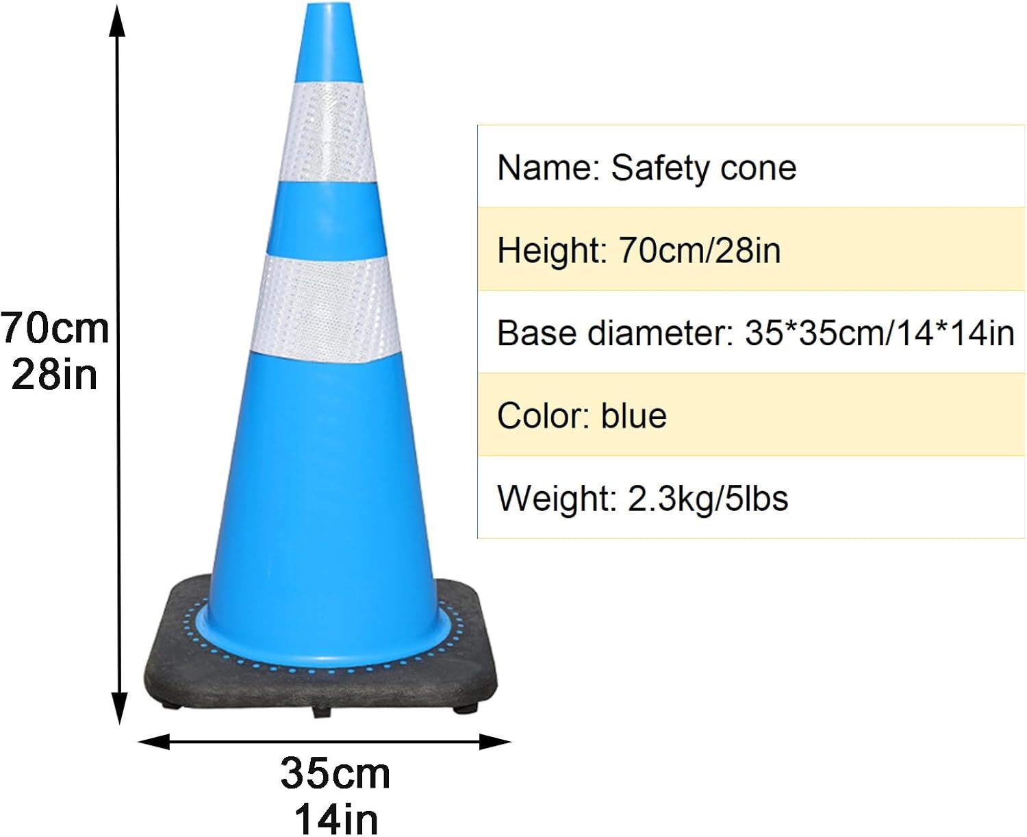28" Blue Traffic Cones 2 Pack - Durable Safety Cones with Reflective Strips for Parking Lots & Temporary Barricades - Rubber Base for Stability
