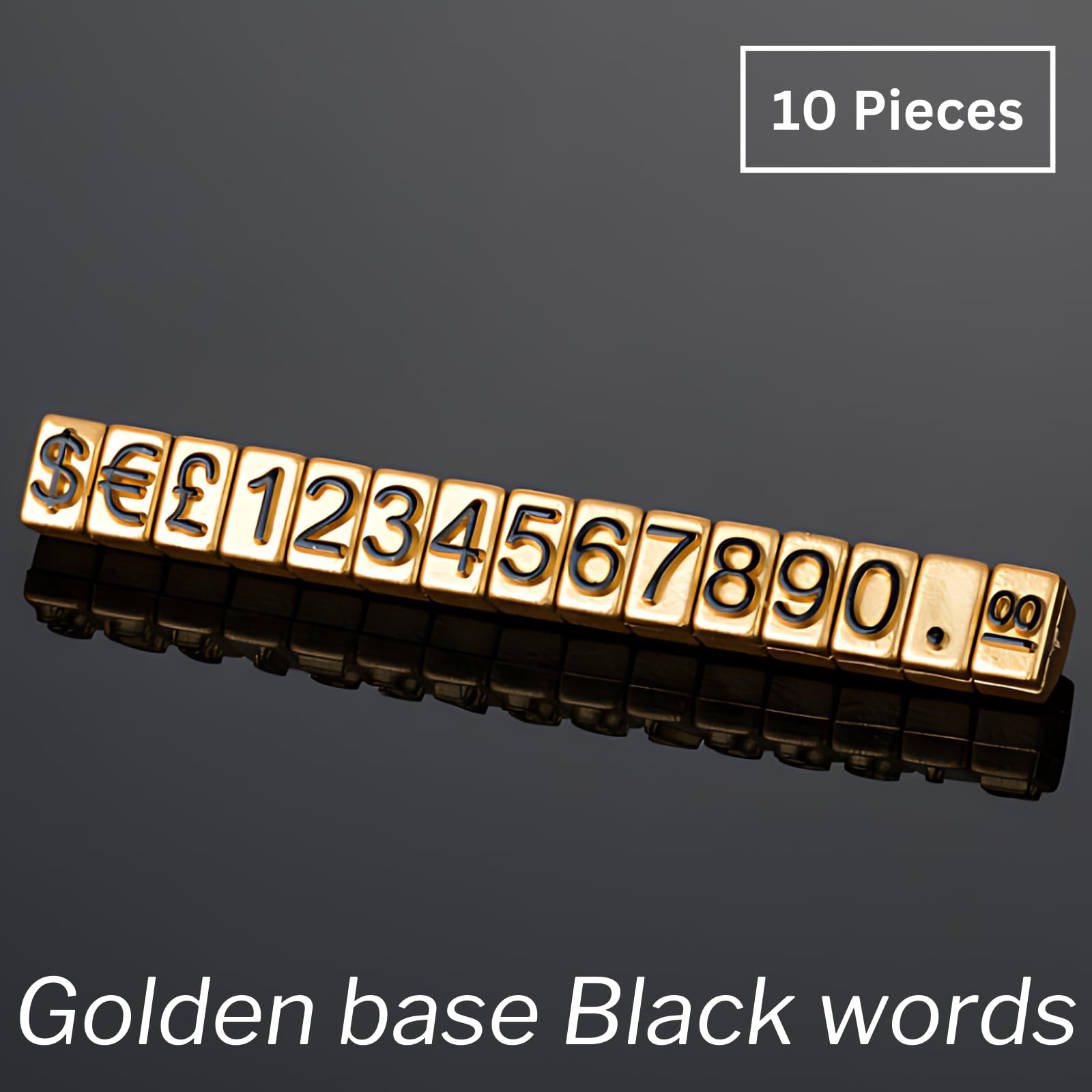 Boxonly 10PCS Digital Price Tag £ € $ Metal Price Label Tag Pricemarker Labels Arabic Number Price Display Board 3x5mm Gold Base Black Word