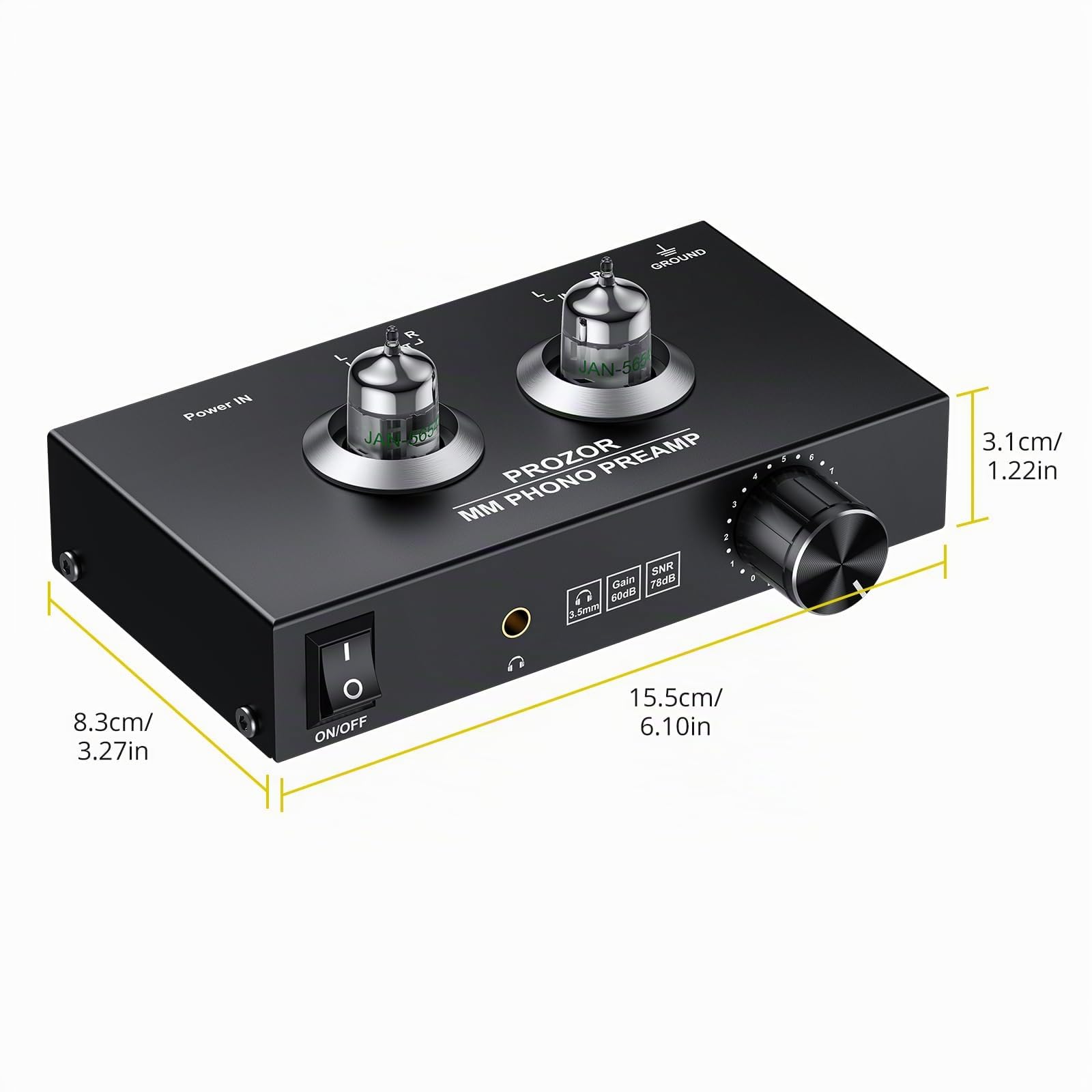 PROZOR Préampli Phono à Tubes Tube Jan GE5654 Réglage Volume Sortie Casque Connexions Dorées pour Platines MM