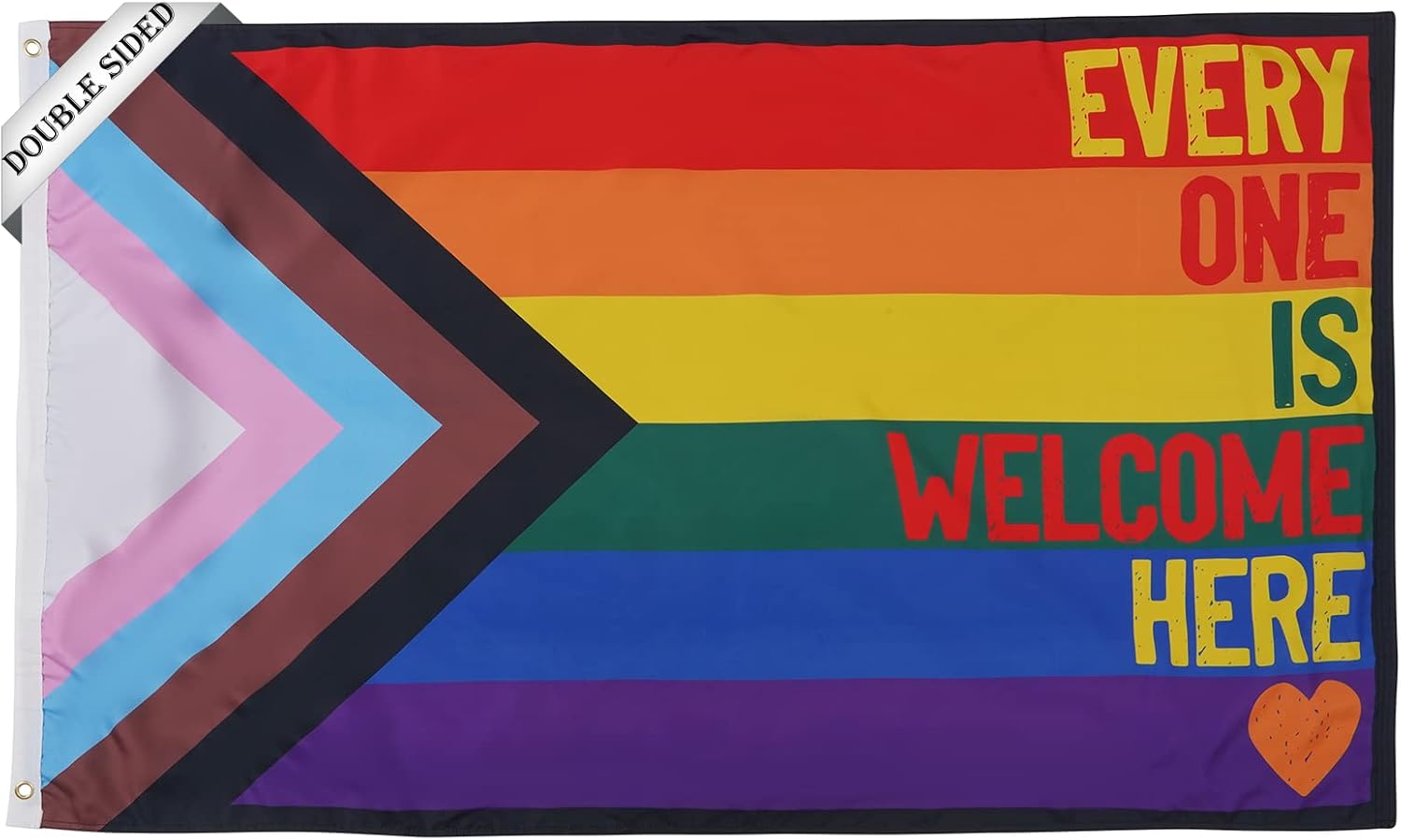 SYII Progress Pride Everyone Is Welcome Here Flag 3x5 Ft, Double Sided 3 Ply Rainbow Gay Transgender Community Flags with 2 Brass Grommets, Heavy Duty Polyester Vivid Color Outdoor Banner