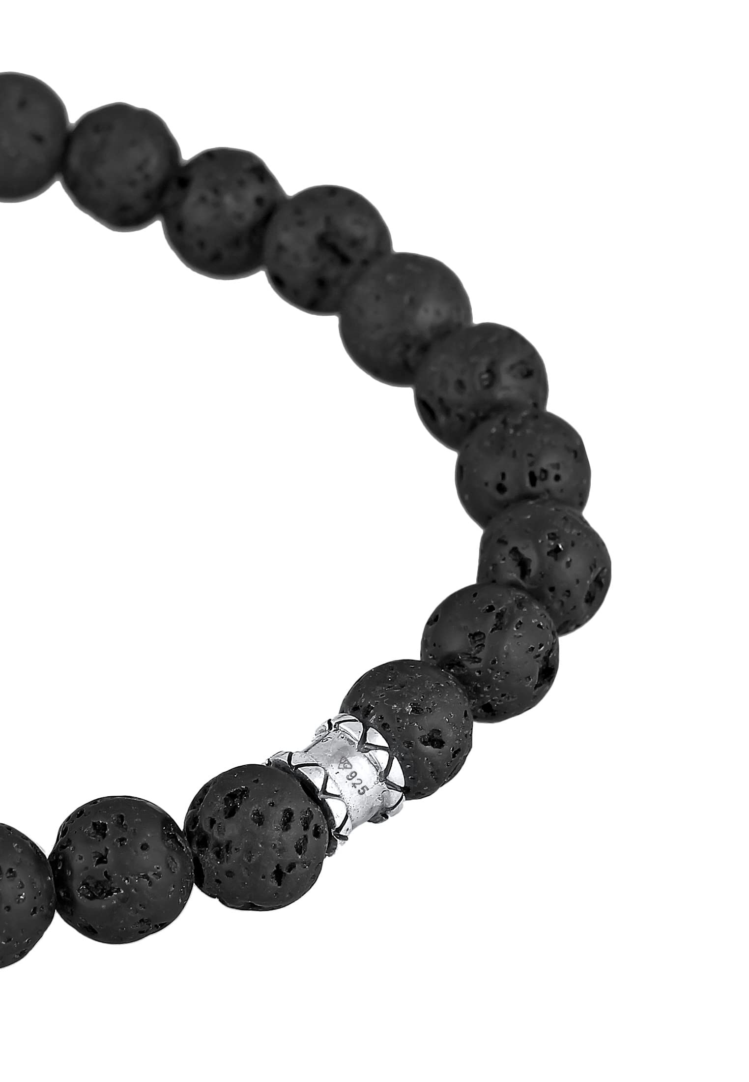 Kuzzoi Herren Armband mit Lava Stein Perlen 925 Silber Totenkopf Bead