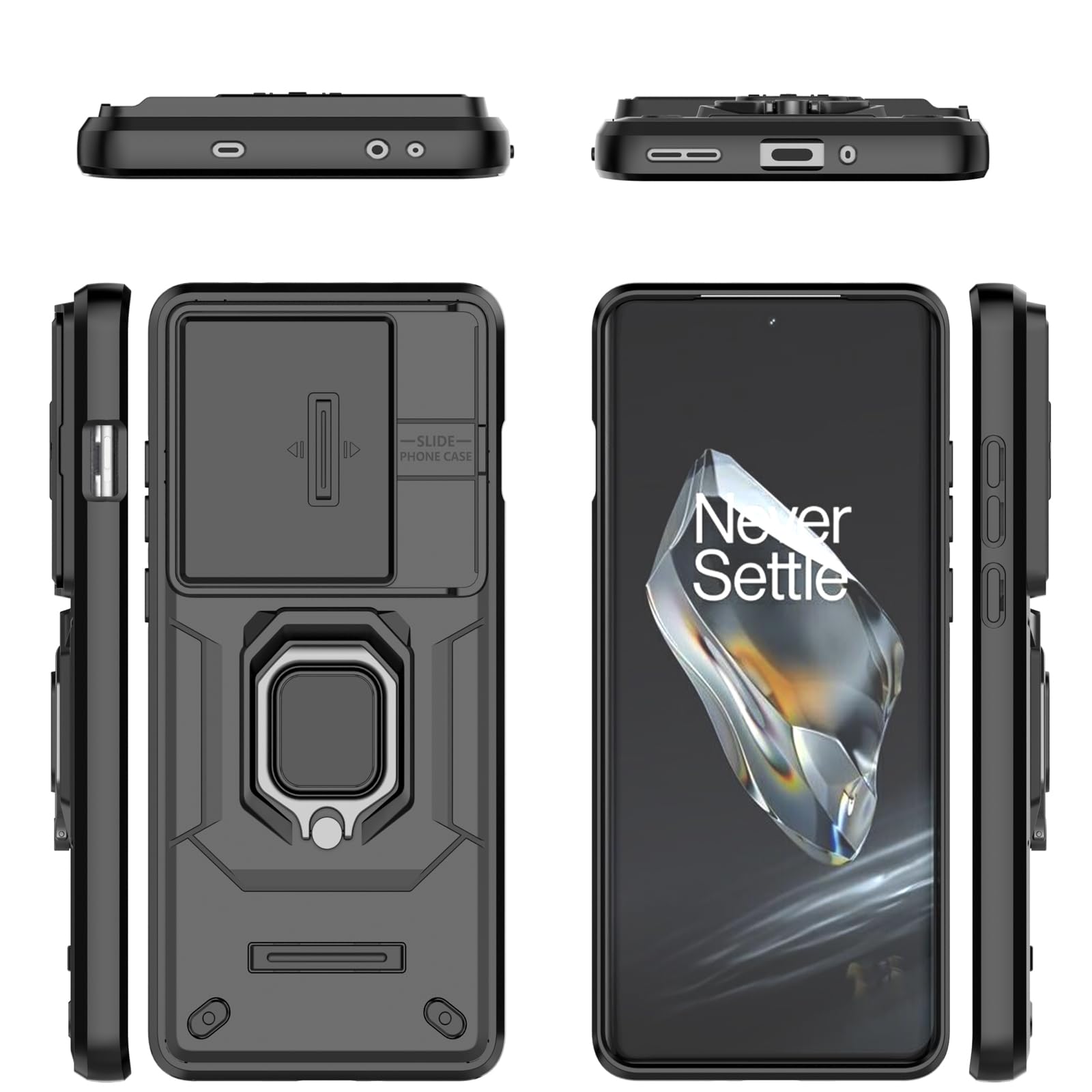 For Samsung A14 Armor PhoneCase With Sliding Camera Cover, Kickstand