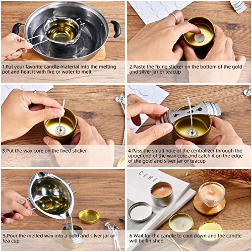 Pajaver Kerzenherstellung Zubehör, Kerzen Selber Machen Set, 50 Kerzendochte für Kerzen und Docht Aufkleber, 4 Kerzenglas, 2 Docht Zentrierung Gerät , 1 Wasserbad-Schmelzschale Kein Sojawachs - Image 3