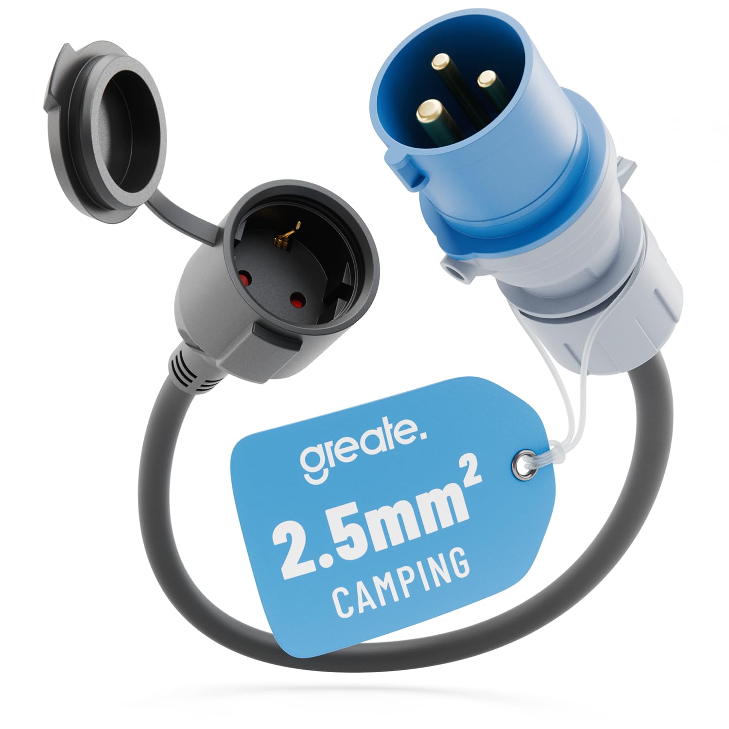 greate Adapter CEE 16 A z zestykiem ochronnym – wtyczka kempingowa adapter 230 V | Wtyczka CEE do przyczep kempingowych i kamperów o długości 50 cm i ochronie IP44