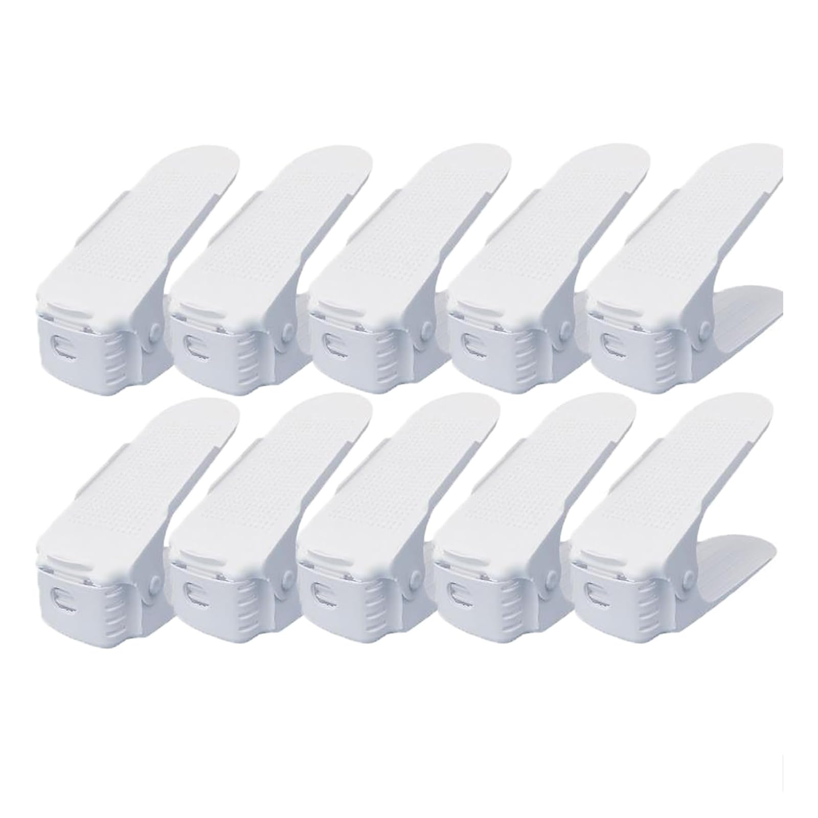 10 Pcs Shoe Slots Organizer, Shoe Stacker, Adjustable Shoe Slots Organizer Storage, Double Deck Shoe Rack Holder, Non-slip, Space Saver Shoe Stacker for Home Travel Closet Organization (White)