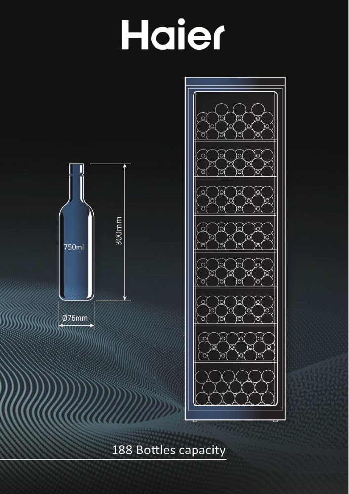 HAIER HWS188GAE Cave a Vin 188 bouteilles Pose libre Mono zone Noir H185 x L59,5 cm