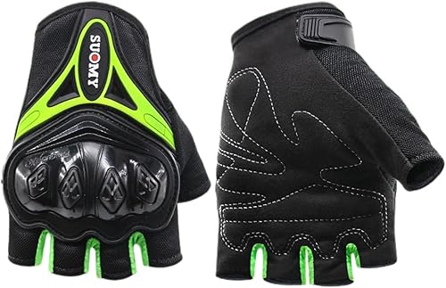 Guantes de motocicleta para hombre, medio dedo, malla transpirable, guantes de motocicleta para nudillos duros, para pantalla táctil, guantes