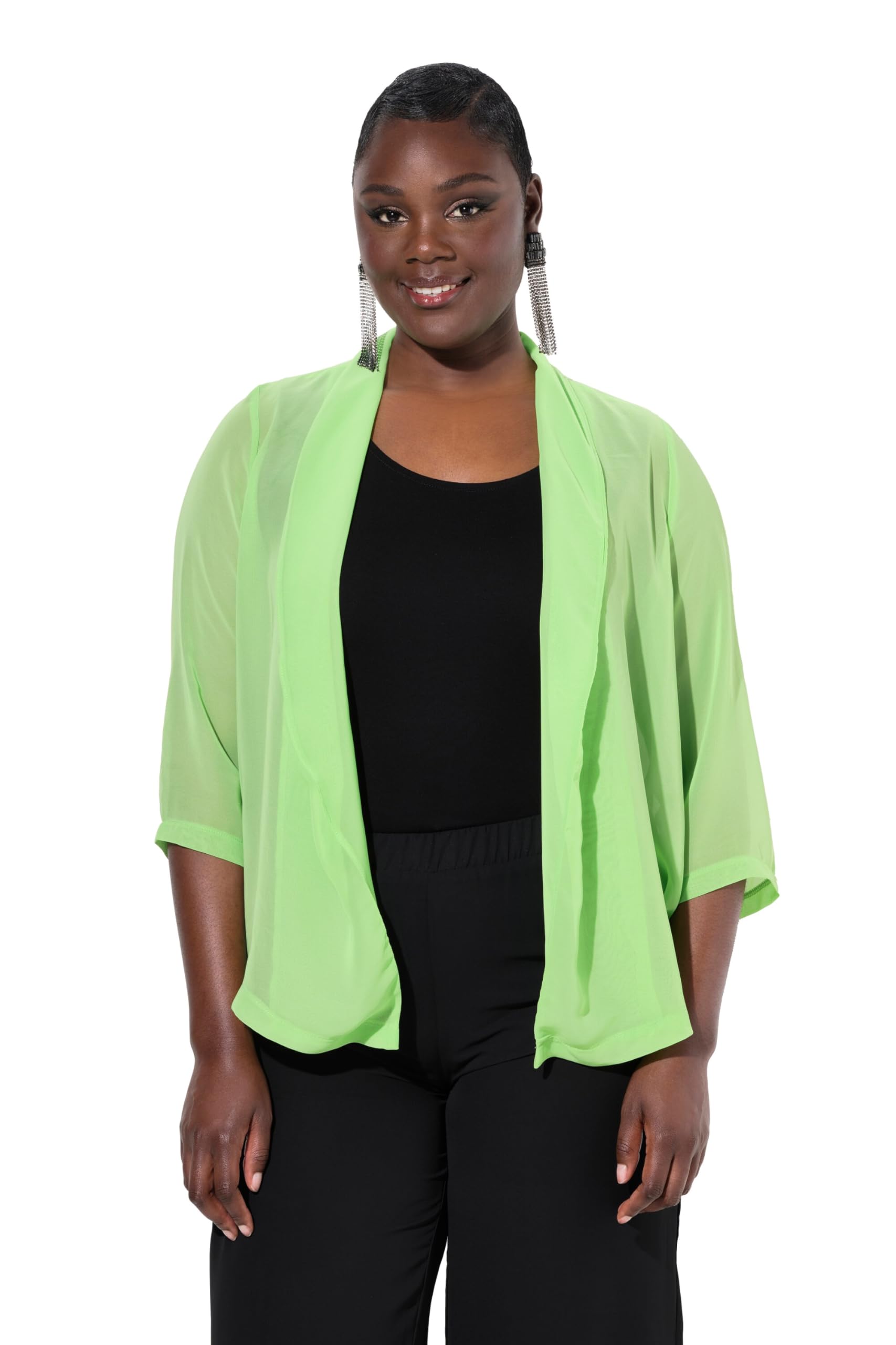 Ulla Popken Damen große Größen Übergrößen Plus Size Chiffonjacke, Oversized, Schalkragen, 3/4-Arm 817211