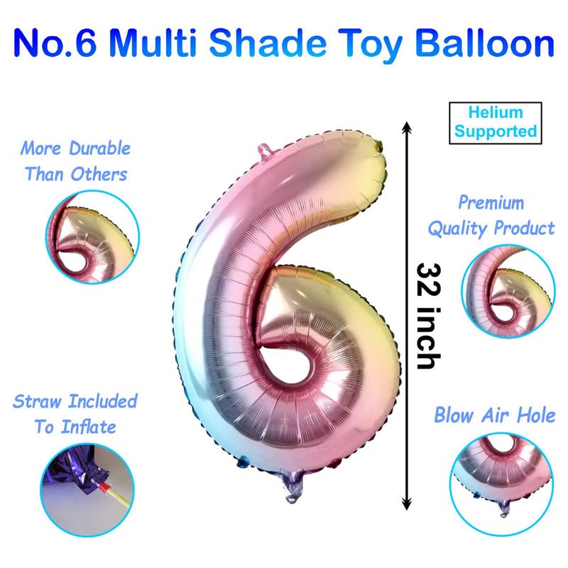 Image of Multicolor 32 Inches Numbers 6 Shape Large Big Foil Helium Balloons For Party Decorations In Happy Birthday Anniversary Office Items Materials Set Pack,1 Piece