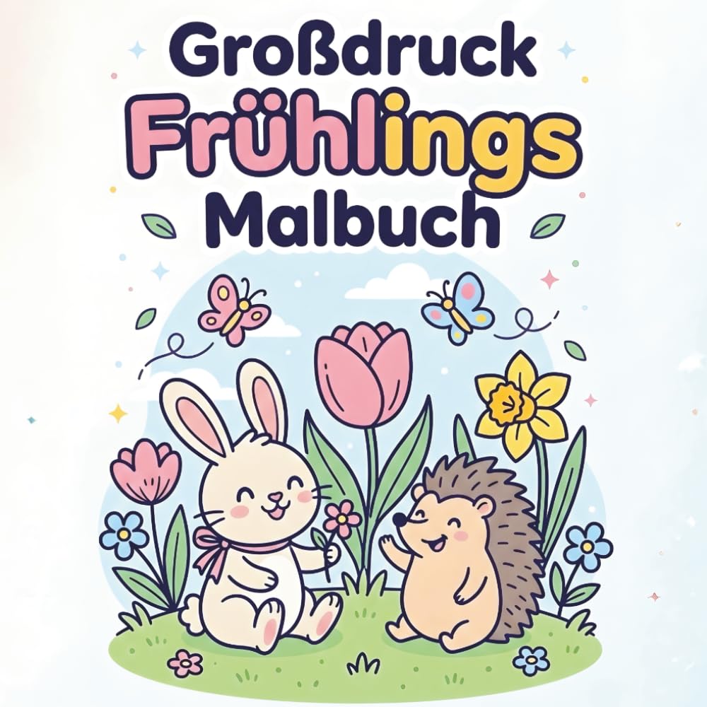 Großdruck Frühlings Malbuch: Einfache Motive mit dicken Linien – Tiere, Blumen und Natur für Kinder und Senioren