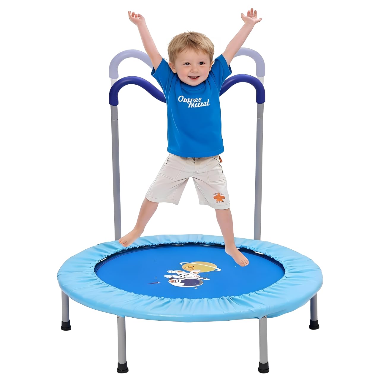 36 Inch Trampoline for Toddlers with Height Adjustable Handle,Steel Frame Foldable,Kids Trampolines Outdoor Indoor,Mini Trampoline for Boys Girls Babys 3 Years+(Blue)
