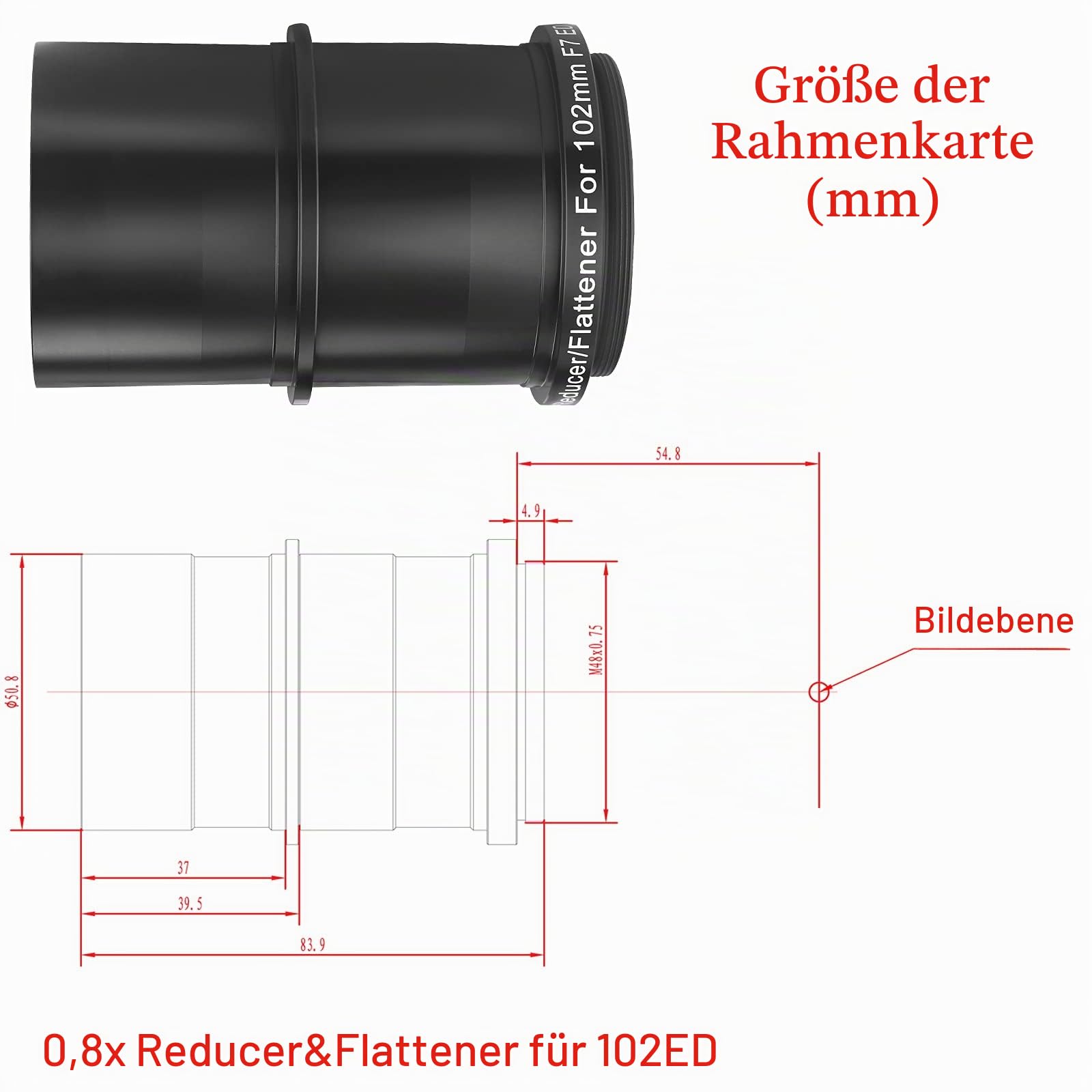 Svbony SV193 Fokusreduzierer Feldglätter, 2 Zoll 0.8X Field Flattener, FMC Optik für SV503 Refraktor Teleskope Astrofotografie