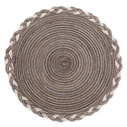 Image of SHACOS Round Placemats Set of 4 Braided Glitter Round Table Placemats 15 inch for Wedding Holiday Party (Multicolor-Light Coffee, 4)