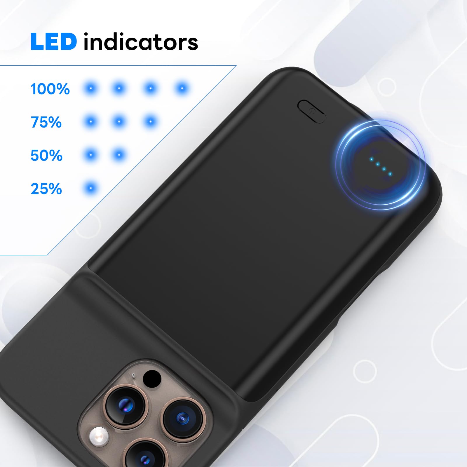 Custodia per batteria per iPhone 16 Pro Max (6,9"), 7000 mAh, ricaricabile, con protezione del carro armato, in vetro, con batteria aggiuntiva, colore nero