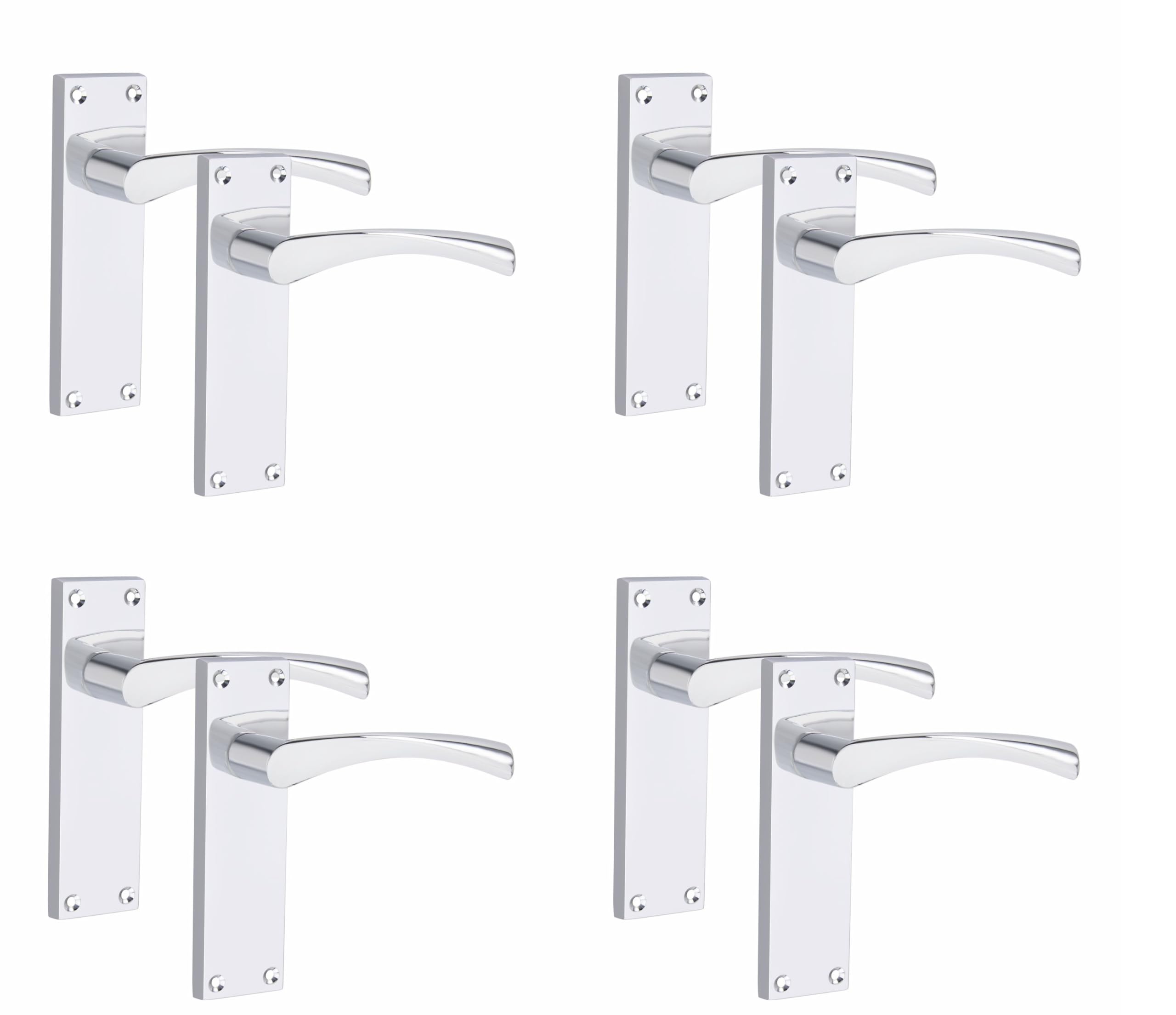 Golden Grace Victorian Scroll Astrid Door Handles Latch in Silver Polished Chrome, 4 Pairs - 150mm x 40mm Backplate