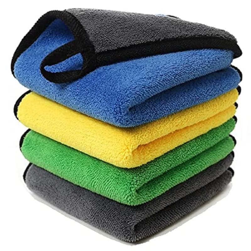 Image of Auto Hub Heavy Microfiber Cloth for Car Cleaning and Detailing, Double Sided, Extra Thick Plush Microfiber Towel Lint-Free, 600 GSM (Size 40cm x 40cm) /Pack of 4, Color: Mix, Multi Color