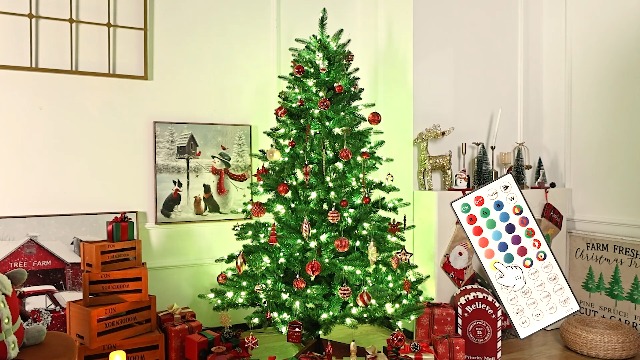 SHareconn Sapin De Noël Artificiel 180cm Pré-illuminé RGB 310 Lumières - Télécommande - 919 Branches