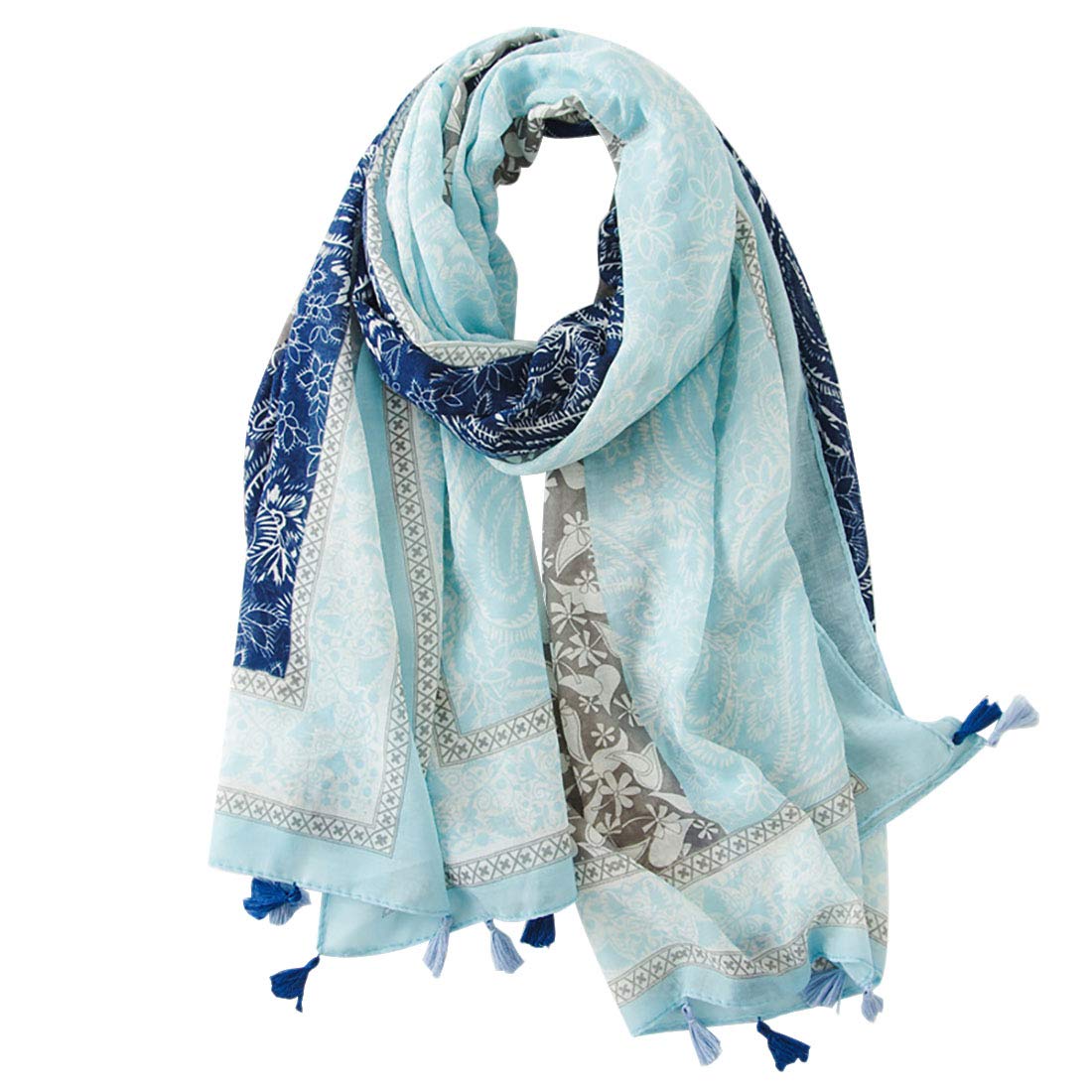 FAIRYGATE Scarves for Women UK Scarfs Paisley Scarf Gifts Blue Long Large Soft Shawls and Wraps with Tassel Ladies Lightweight Clearance 22225
