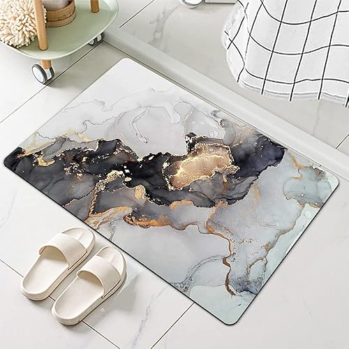 Miniatura 6 de Tapete de baño de tierra de diatomeas, mármol gris y dorado, antideslizante, súper absorbente, de secado rápido, para baño, cocina, puerta,
