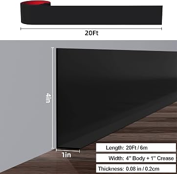 Duzzy Flexible Baseboard Molding Trim, 5 Inch(W) x 20 Feet(L) Peel and Stick Rubber Wall Trim Molding, Self-Adhesive Vinyl Wall Base Cove Base