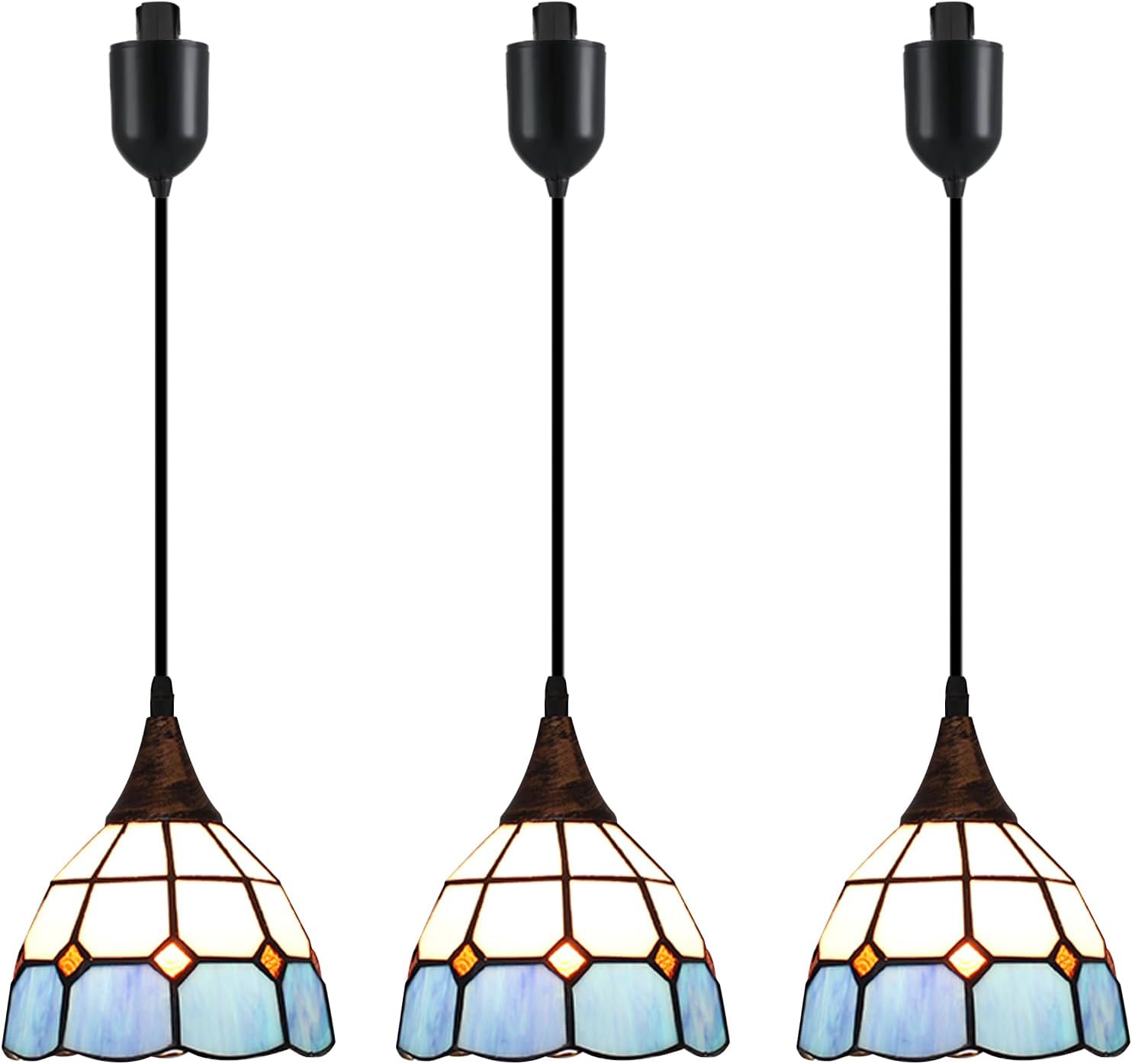 Kiven H-Type Track Lighting Light Fixture,3 Light Baroque Halo Track Pendant Light with Built-in Cable Wrapper and Glass Lampshade, Adjustable Length for Kitchen Island Shop Bedroom