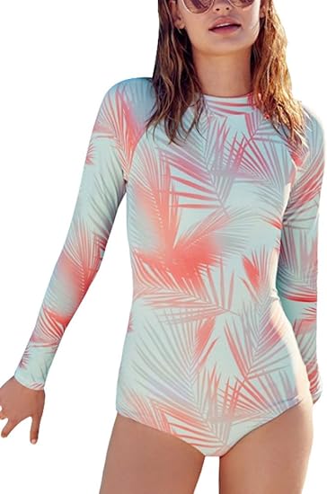 Amazon Perfashionレディースセクシーワンピース水着花柄長袖ラッシュガード水着sun保護水着 Us サイズ M カラー オレンジ ワンピース 通販