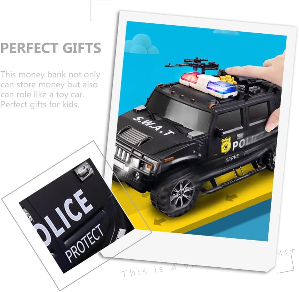 Electronic Piggy Bank Password Money Box Police Car Shaped Money Bank Coin Bank with Music and Light Kids Birthday Money Saving Pot