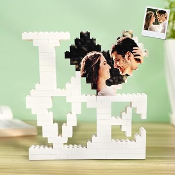 Custom Building Brick Photo Block Personalized Love Brick Puzzles Heart Shaped Picture Romantic Decor for Her, Him, Boyfriend, Girlfriend, Couples