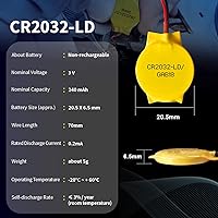 Vista 3 de EEMB Paquete de 10 baterías CMOS 3V CR2032 con cables de cable y conector MOLEX Batería de repuesto para computadora