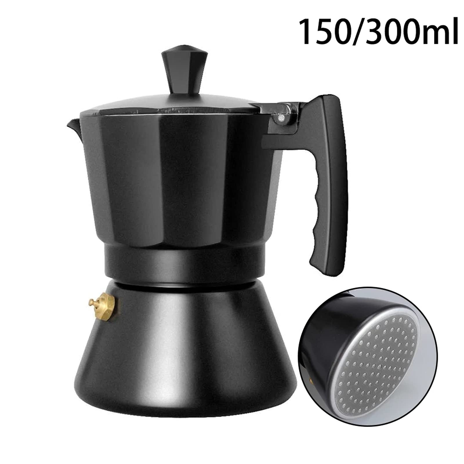 Cafetera Moka Cafetera automática de Aluminio Mocha Espresso Cafetera Percoladora Olla de inducción Fácil de Usar (Color: Negro, Tamaño: 300 ml) (Negro 150 ml) (Negro 300 ml) Interesting