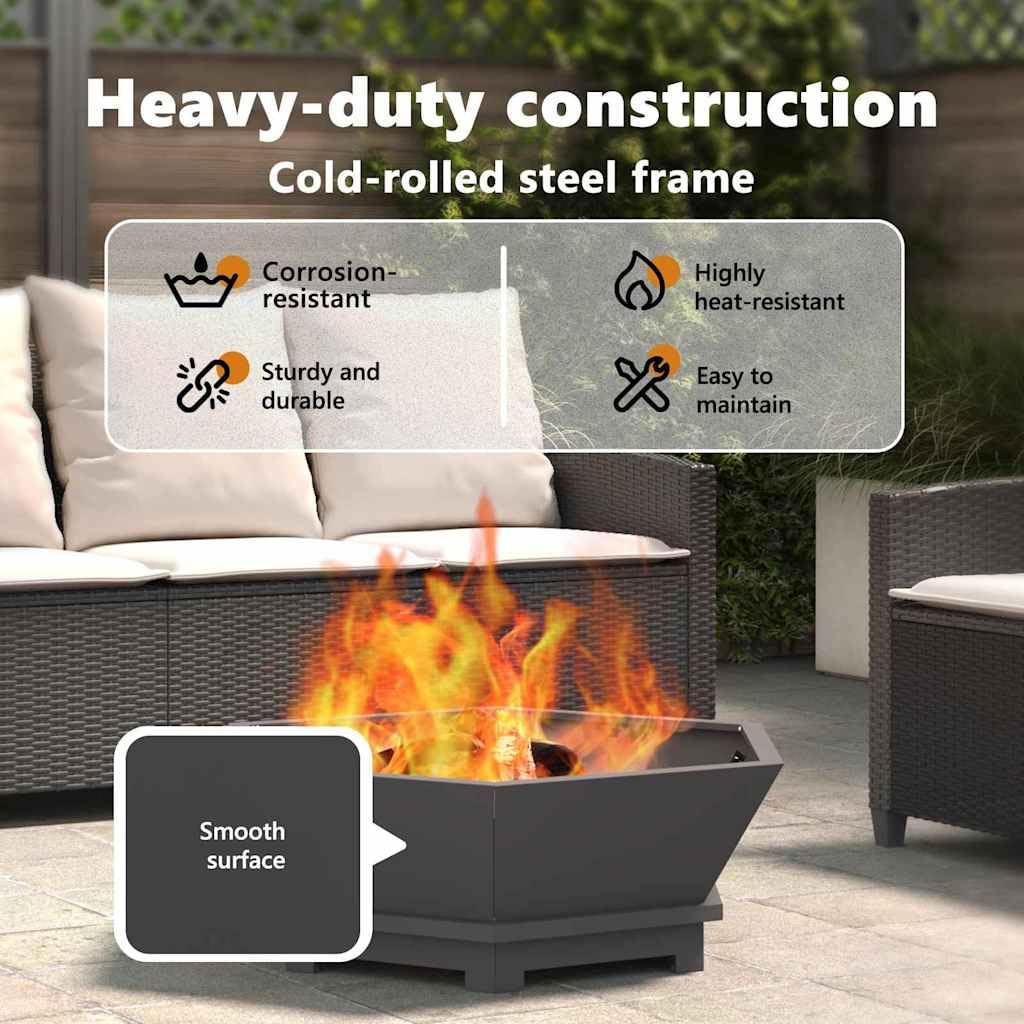 vidaXL Hoguera Negro 75 x 75 x 28 cm Acero, Jardín y terraza, fogata Moderna, Cocina al Aire Libre Duradera, Elegante asador portátil para el jardín