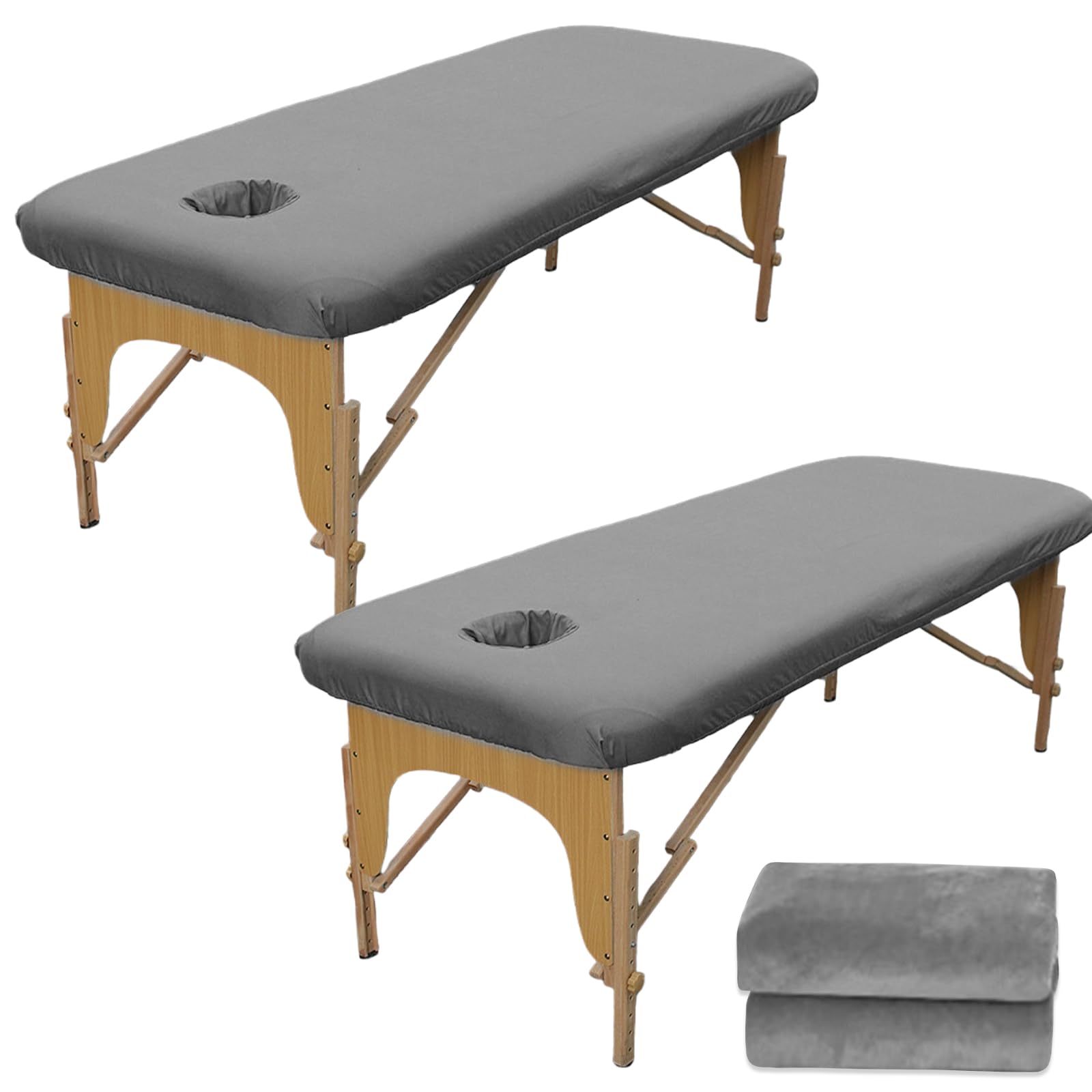 Lot de 2 housses pour table de massage : 80 x 190 cm - Housse de serrage avec trou pour table de massage - Résistante à l'huile - Lavable - Housse de massage élastique pour tables cosmétiques