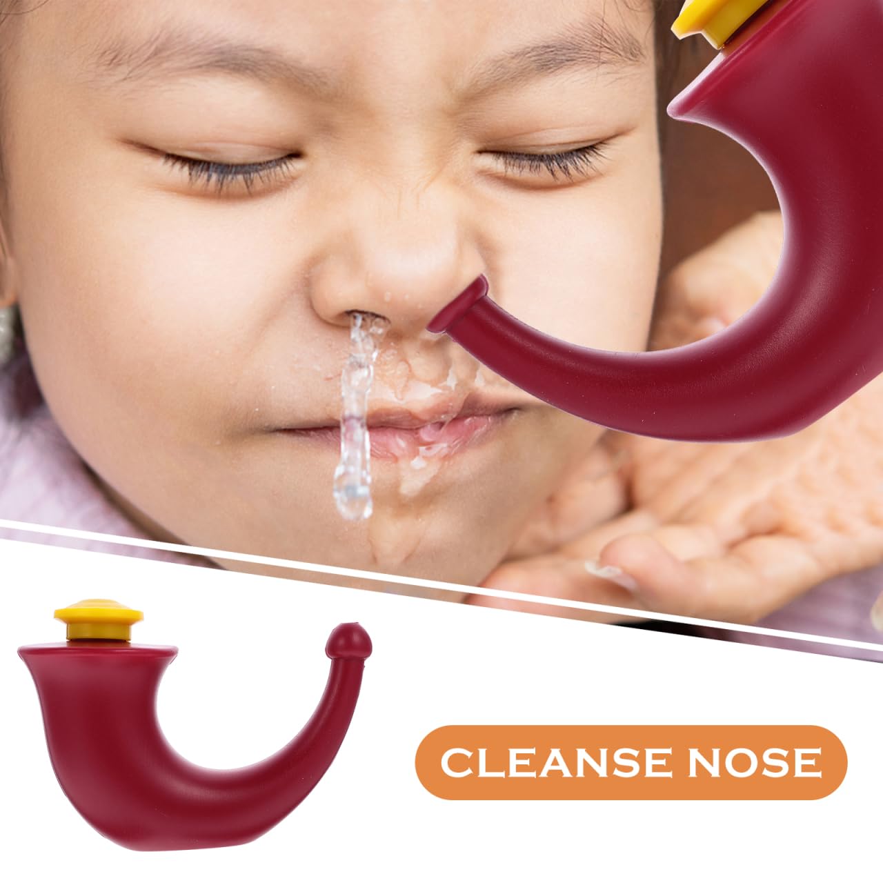 Healeved Rhino Horn Rouge, Pot de Yoga Lavage Nasal Adulte, Corne de Rinçage Nasal Irrigateur pour Nettoyage Sinusal et Soin Quotidien du Nez 14.5x5.5cm