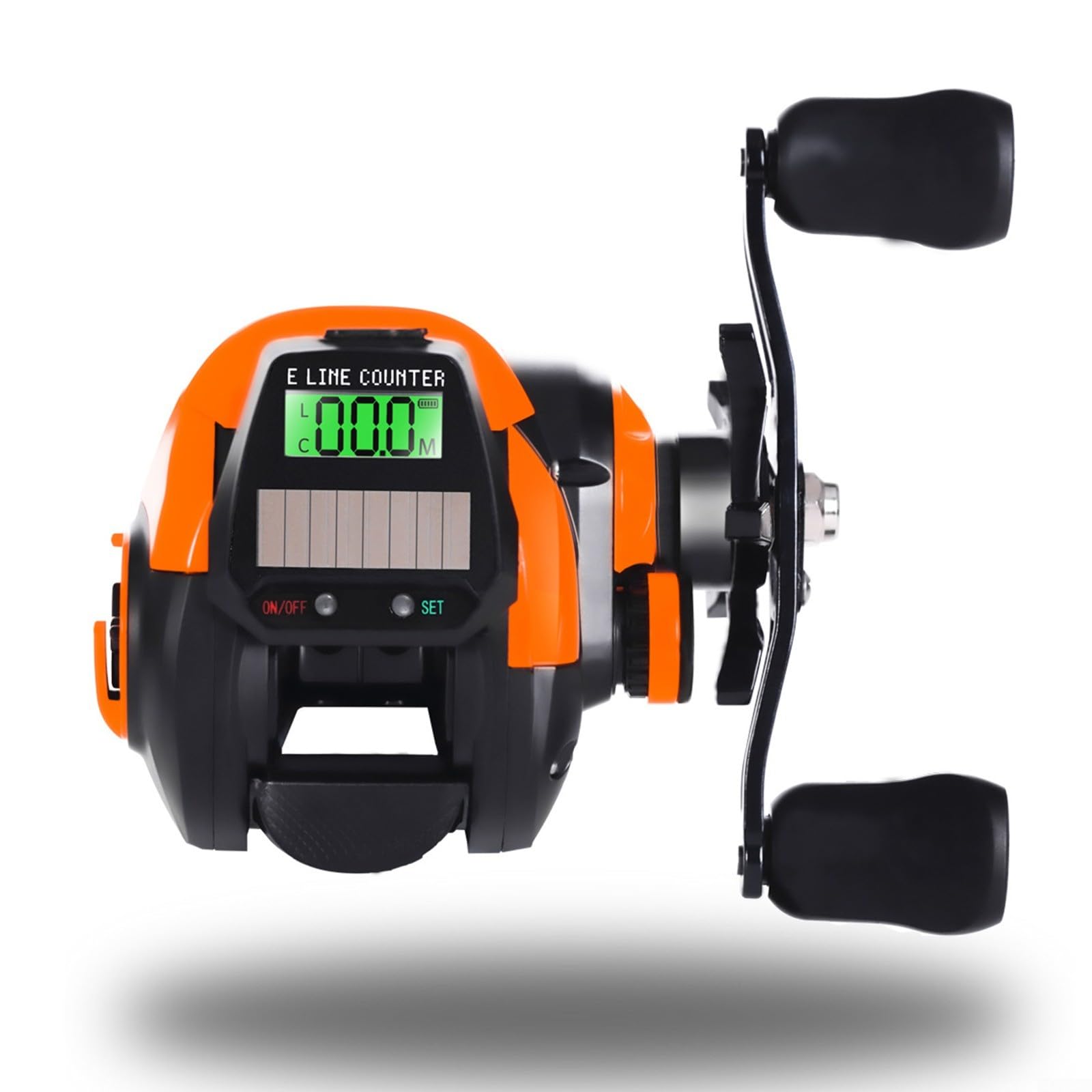 Carrete digital de cebo con contador de líneas, recargable por USB solar, relación de transmisión 7.2:1, 7+1 BB, arrastre máximo de 10 kg para pesca en agua dulce y salada