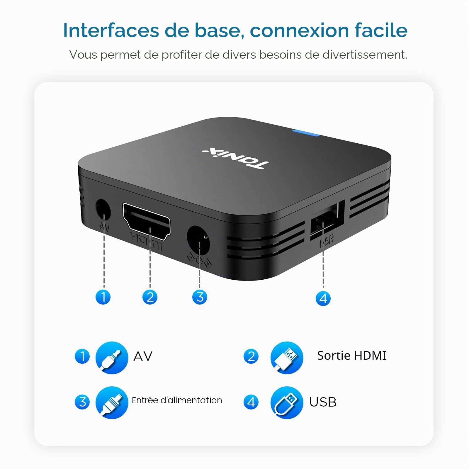 Android TV Box 10.0, Android Box 2 Go RAM 16 Go ROM, Allwinner H313 Quad-Core Arm Cortex A53, Support WiFi et USB 4K Smart Box TV