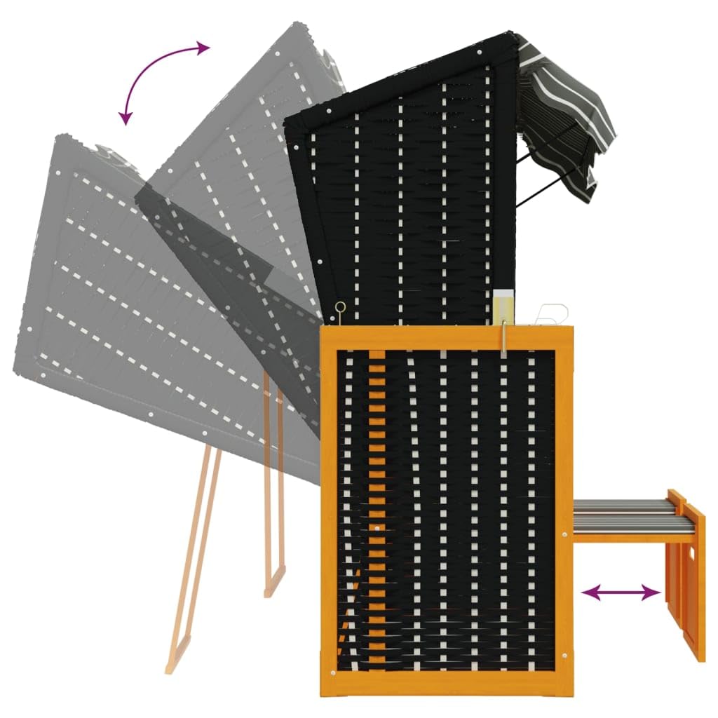 Bussandri Exclusive - Strandkorb mit Dach Poly Rattan und Massivholz Schwarz & Grau