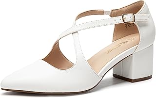 Women's Chunky Heels Dress Pumps Closed Pointed Toe Comfort Cross Strap Block Heel Shoes for Party Dance Wedding - Buy now