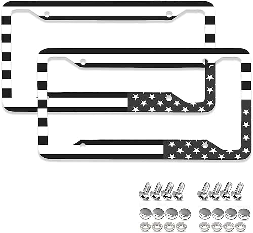 Marco de matrícula de automóvil con bandera estadounidense, marco de matrícula brillante de acero inoxidable, decoración fija universal para