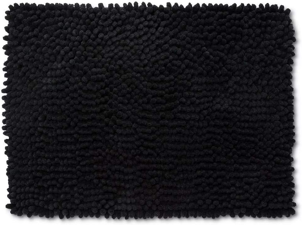 Room Essentials Chunky Chenille Memory Foam Bath Rug 17" x 24" (Black) Home & Kitchen