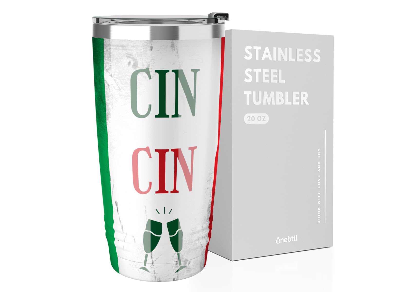 Onebttl Italian Gifts for Women Men, Funny Italian Pride Stainless Steel 20 oz Italy Flag Tumbler. Cin Cin