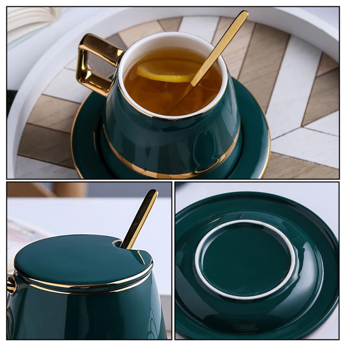 Set Tazzine Caffè in Ceramica Verde, Stile Europeo, per Ufficio