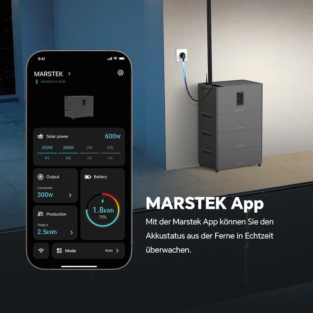 Marstek Jupiter C Plus Balkonkraftwerk mit Speicher & Wechselrichter: 0% MwSt, 2,56kWh LFP Speicher für Balkonkraftwerk, 4 MPPT 2400W PV-Eingang/800W Ausgang, App-Steuerung, Plug&Play, 6000 Zyklen