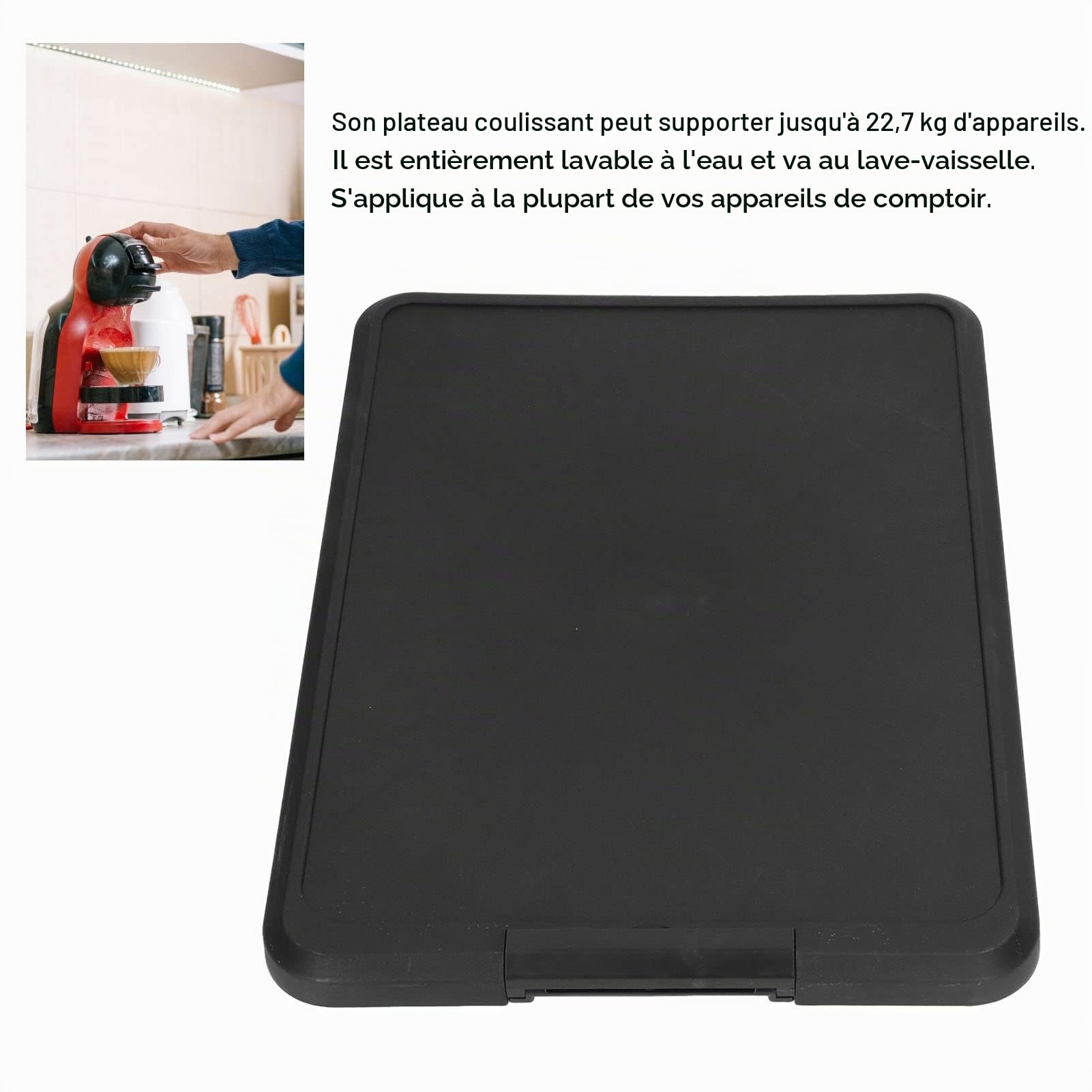 Fockety Plateau Coulissant pour appareils de Cuisine, Plateau Coulissant pour cafetière, Plateau Roulant pour appareils de comptoir, pour friteuse, mixeur, Blender et Grille-Pain.