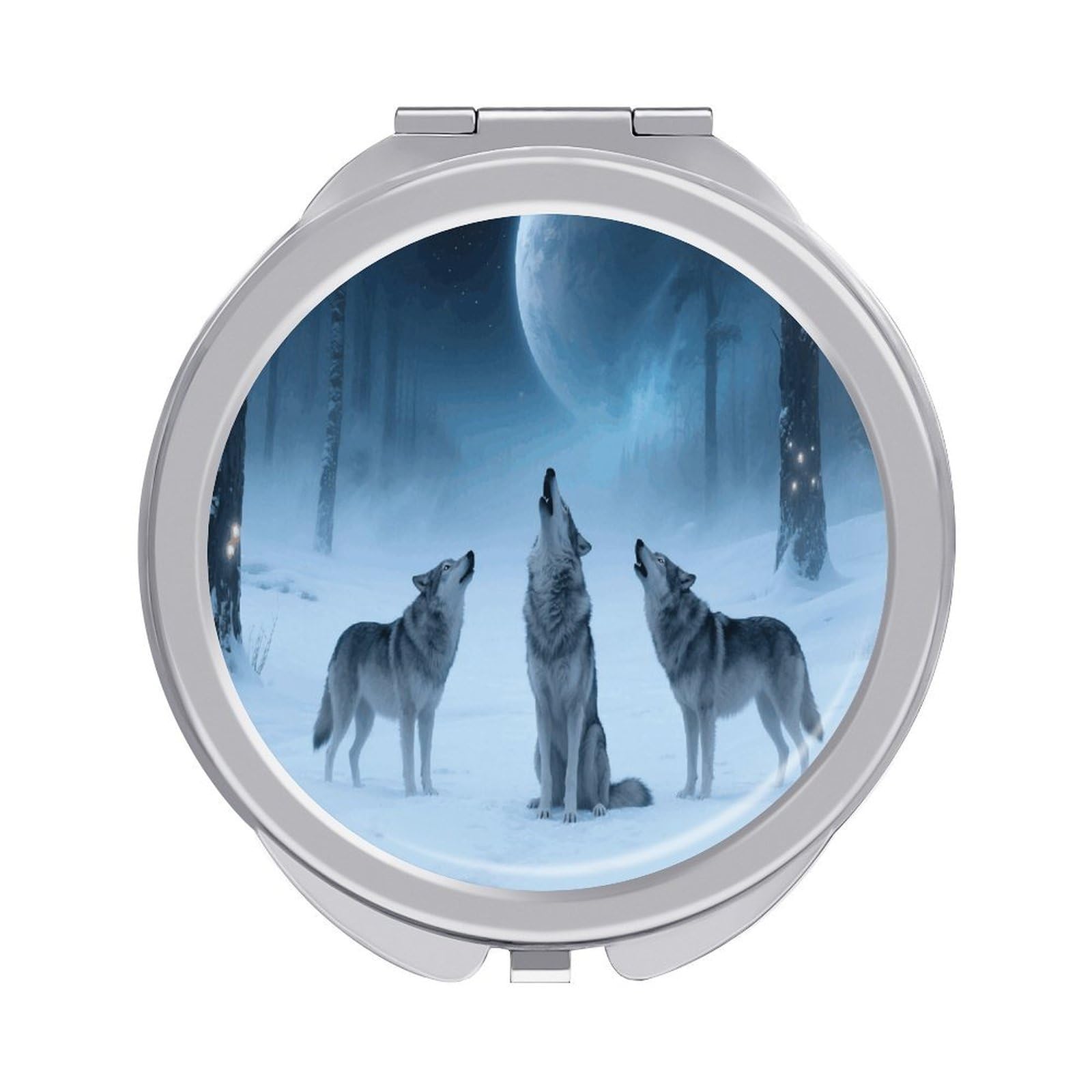 VstaDank Wolves Howl in Snowy Travel Makeup Mirror Fashion Folding Handheld Pocket Mirrors Portable Cute Mini Mirrors Round Compact Mirror for Purse Handbag& Gift Home Outdoor Use