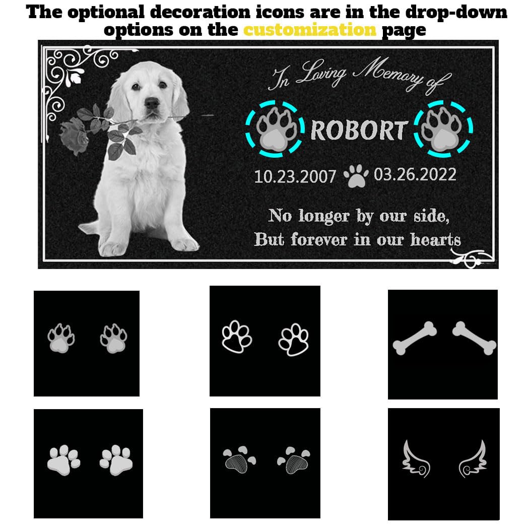 myDili Dog Headstone, Memorial Stone,Black Granite Memorial Garden Stone Engraved with Photo,Pet Headstones Personalized Pet Memorial Stones for Dog,Cat Tombstone (Dog Memorial Stone)